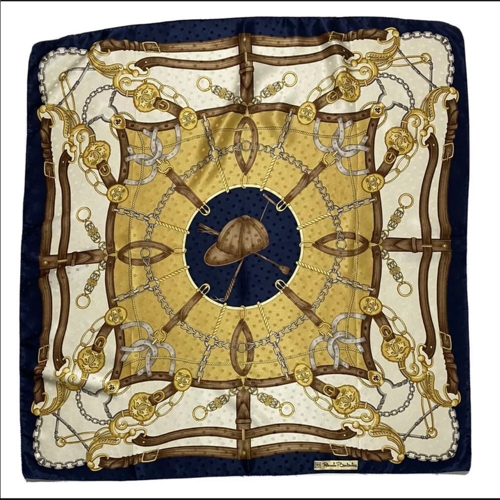 RENATO BALESTRA BLUE SCARF 100% SILK BELT PRINT 33"/34" GOOD CONDITION